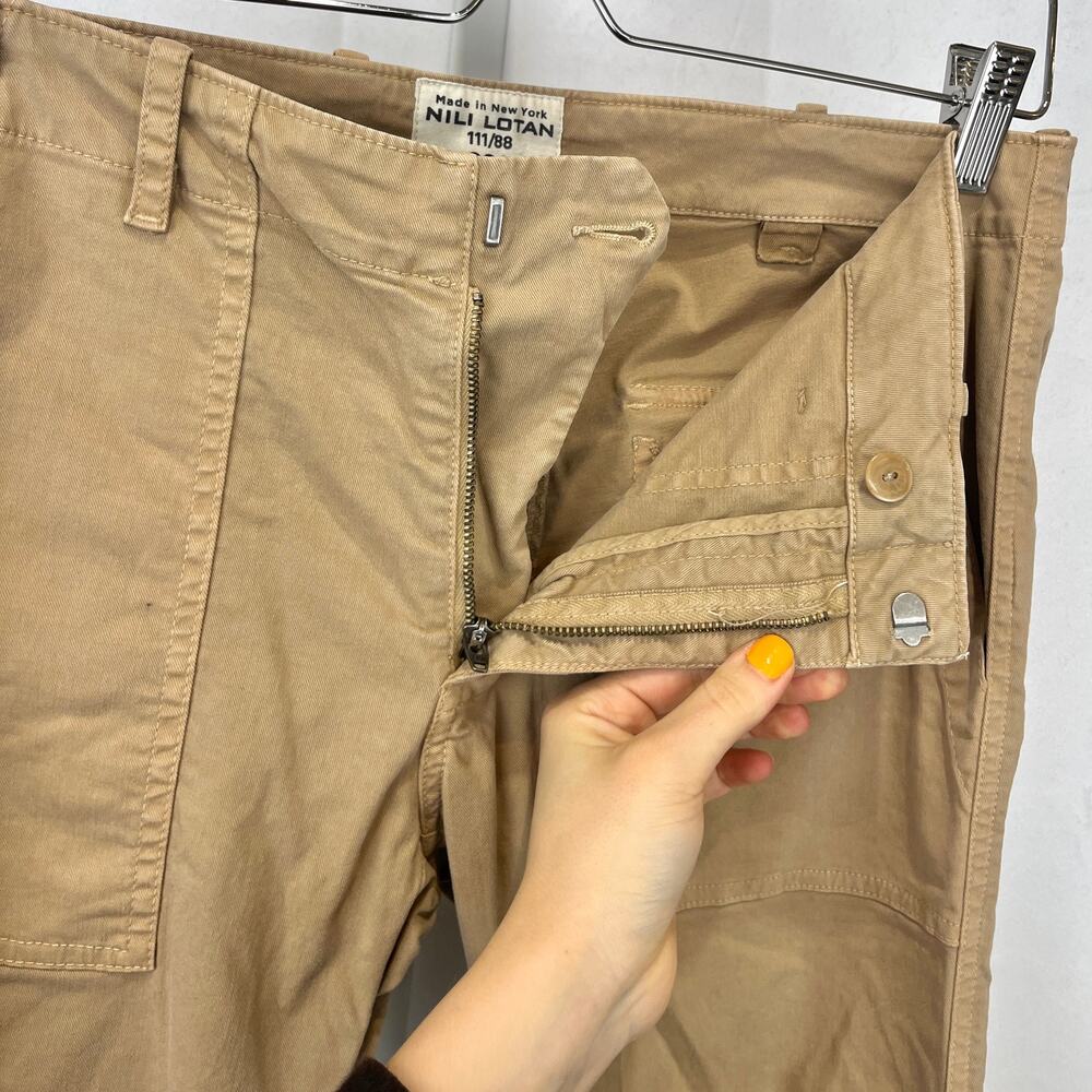 NILI LOTAN Cropped French Military Pants Zip Hem Utility Jogger Cotton Tan 4 - Picture 6 of 9